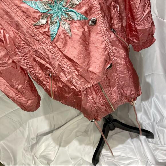 Vintage 80s Pink Seashell Grandma Oversized Windbreaker Sz M Shell Button - Picture 6 of 11